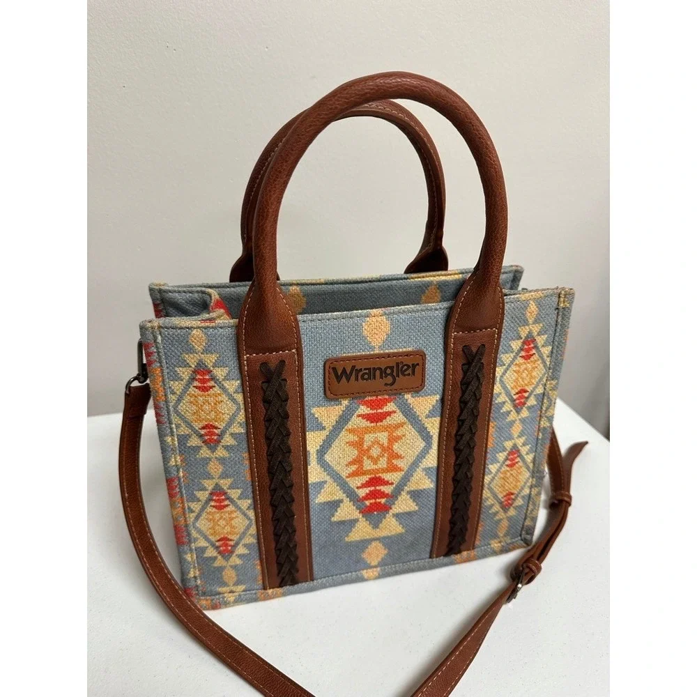 Wrangler Southwestern Aztec Print Canvas Purse Crossbody Western Cowgirl Rodeo